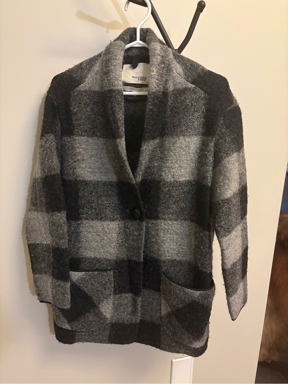 Wilfred Gray & Black Plaid Open Front Pea Coat